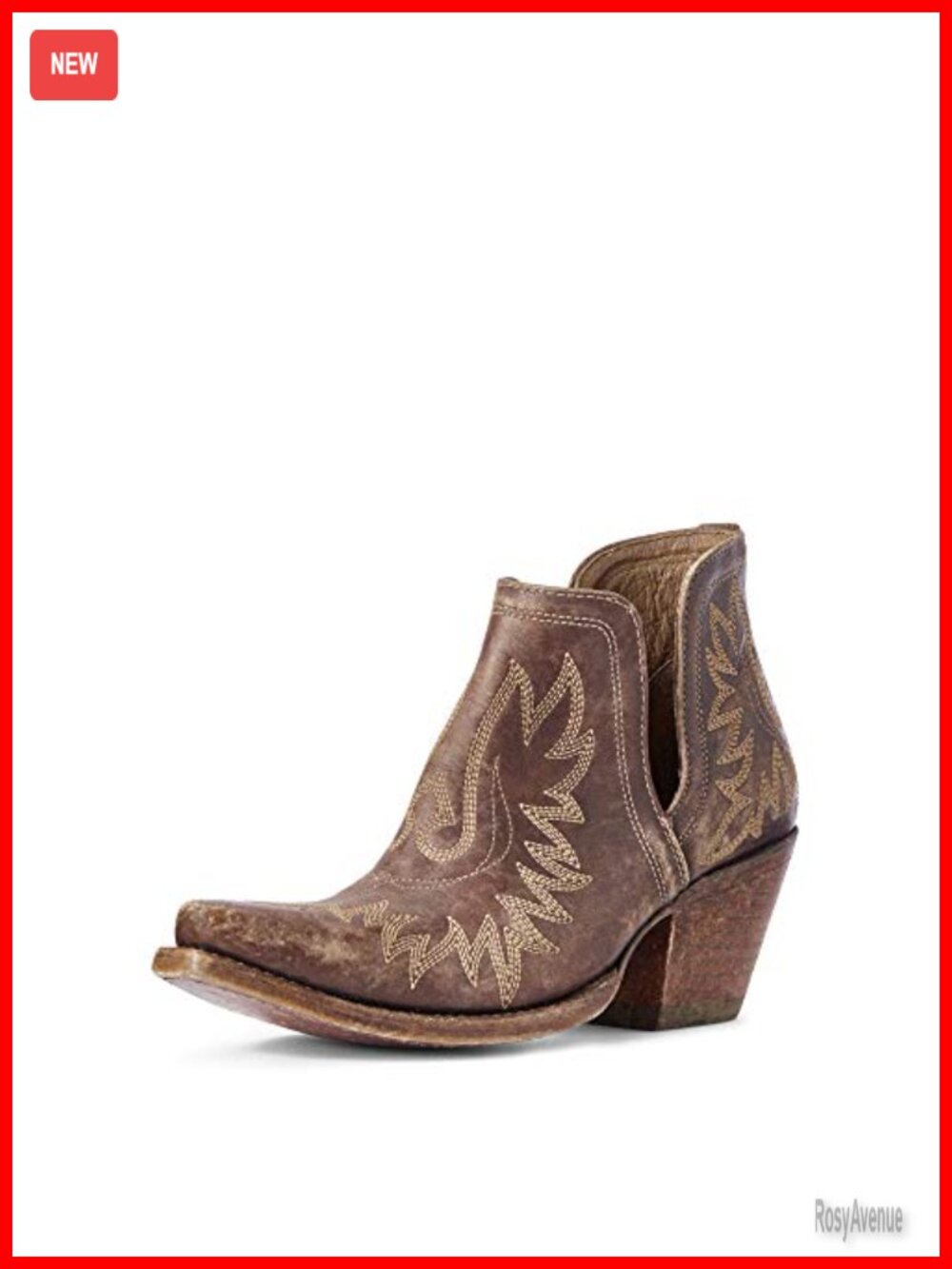 Western Ankle Bootie Full-Grain Leather Snip Toe Block Heel